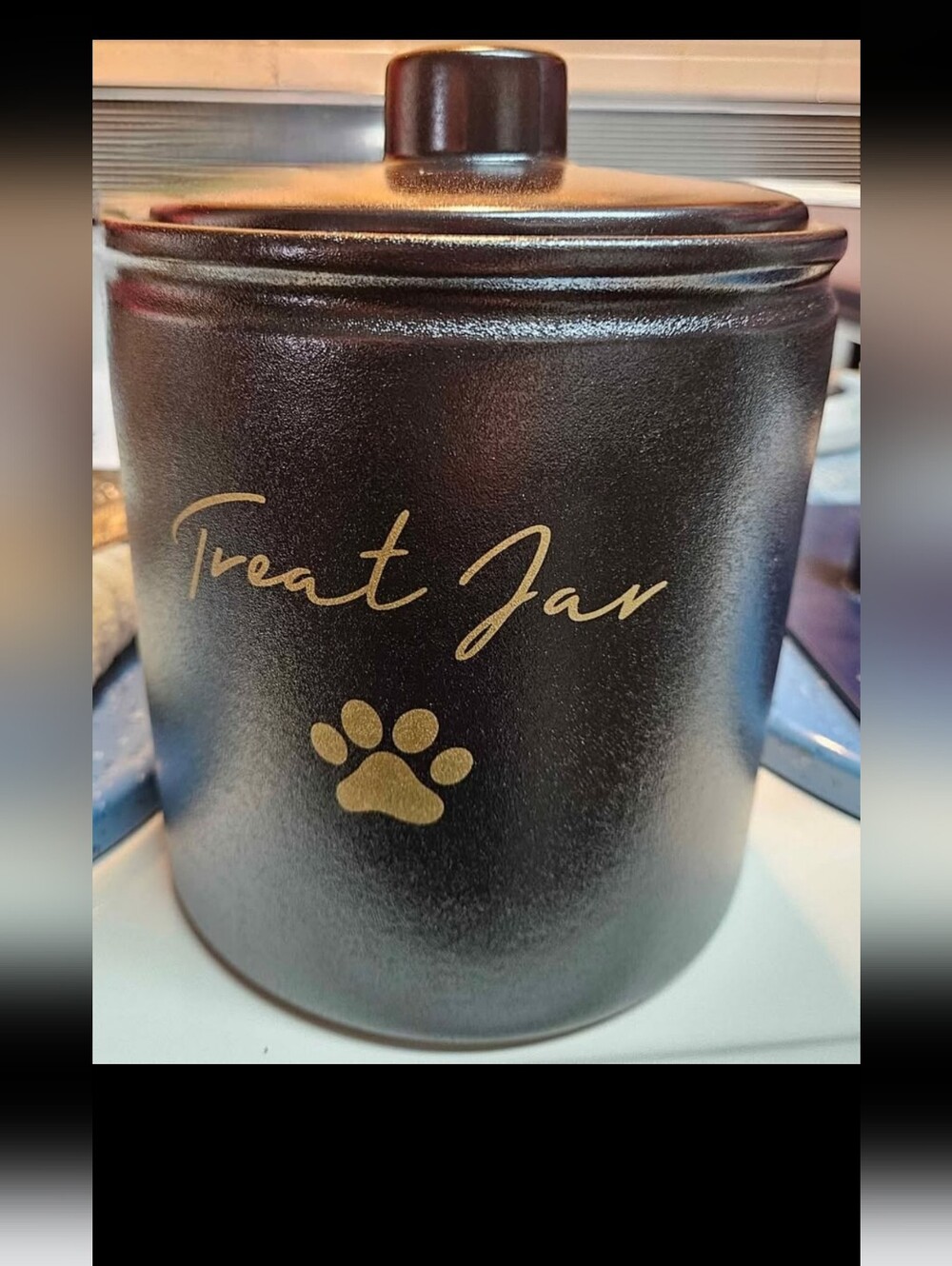 Black Top-Paws Treat Jar Canister 6" Tall